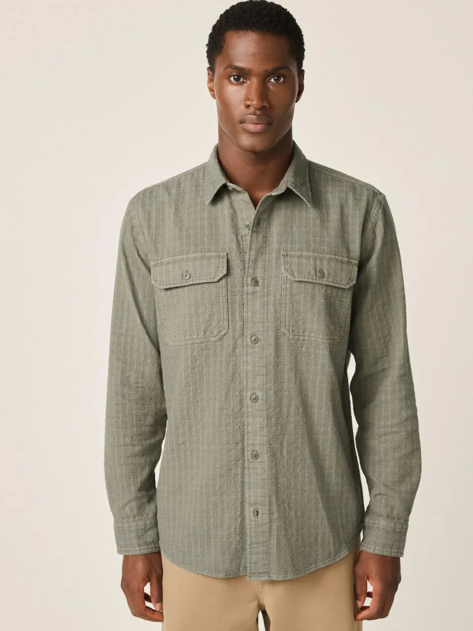Next Regular Fit Textured Waffle Long Sleeve Shirt Green Outlet