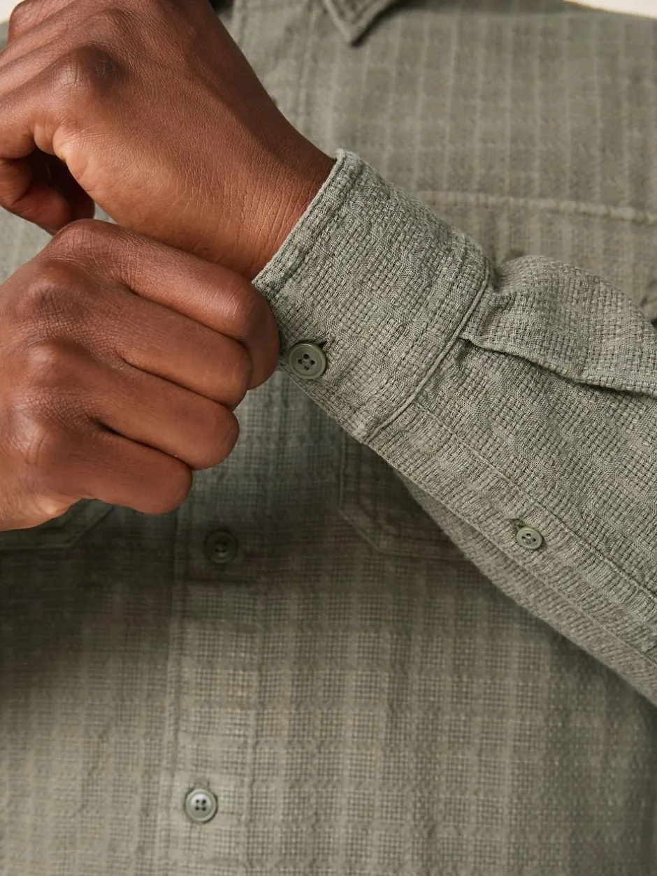Next Regular Fit Textured Waffle Long Sleeve Shirt Green Outlet
