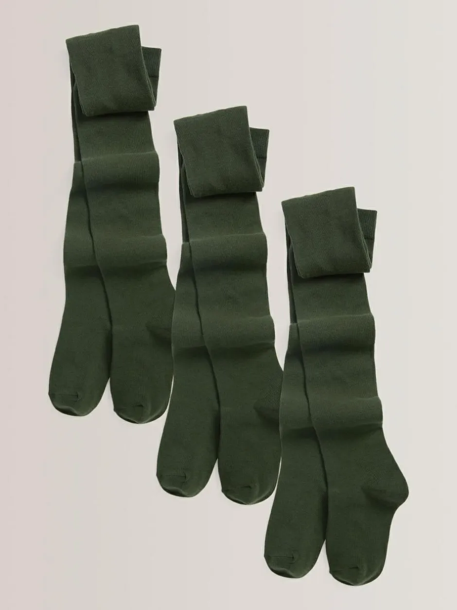 Next Green Regular Length 3 Pack Cotton Rich School Tights New