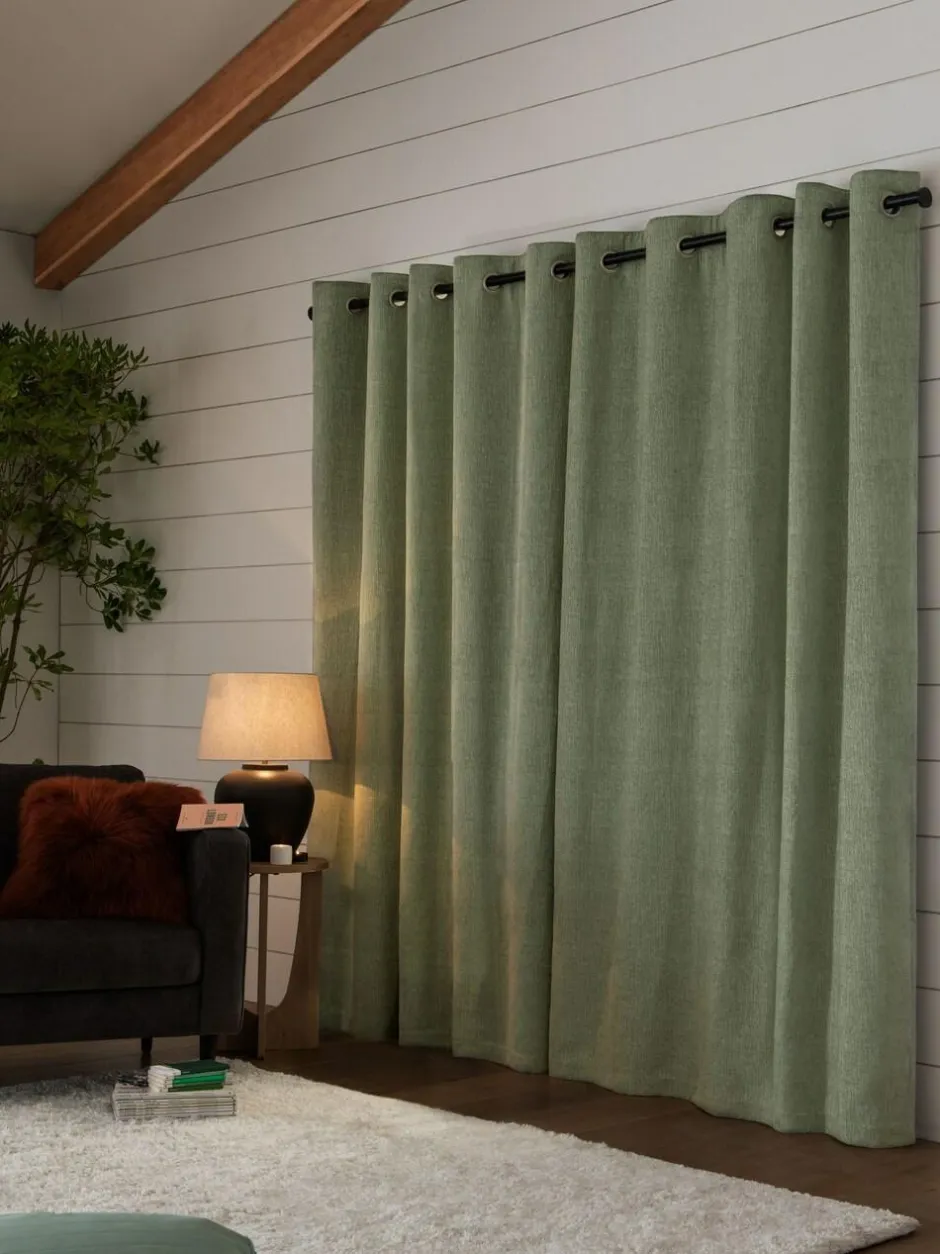 Next Green Sage Heavyweight Chenille Eyelet Super Thermal Curtains Sale