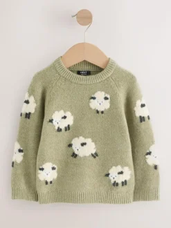 Next Knitted Crew Neck Jumper (3mths-7yrs) Green Sheep Online