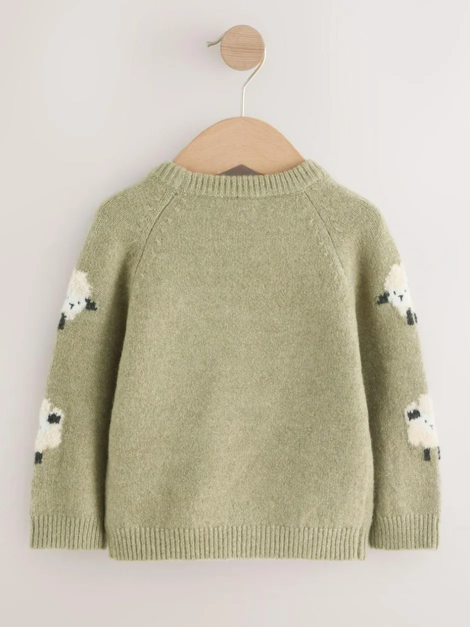Next Knitted Crew Neck Jumper (3mths-7yrs) Green Sheep Online