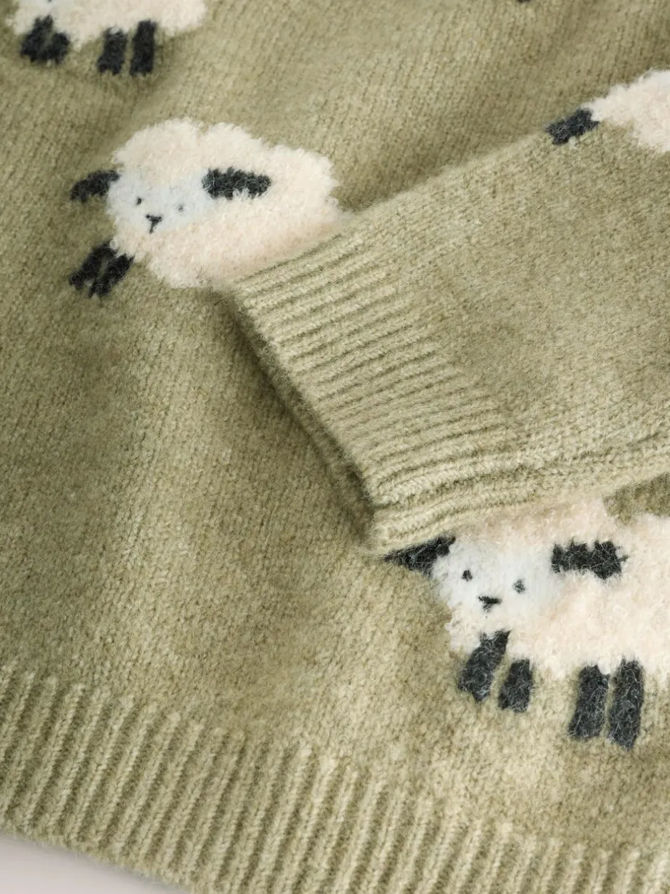Next Knitted Crew Neck Jumper (3mths-7yrs) Green Sheep Online