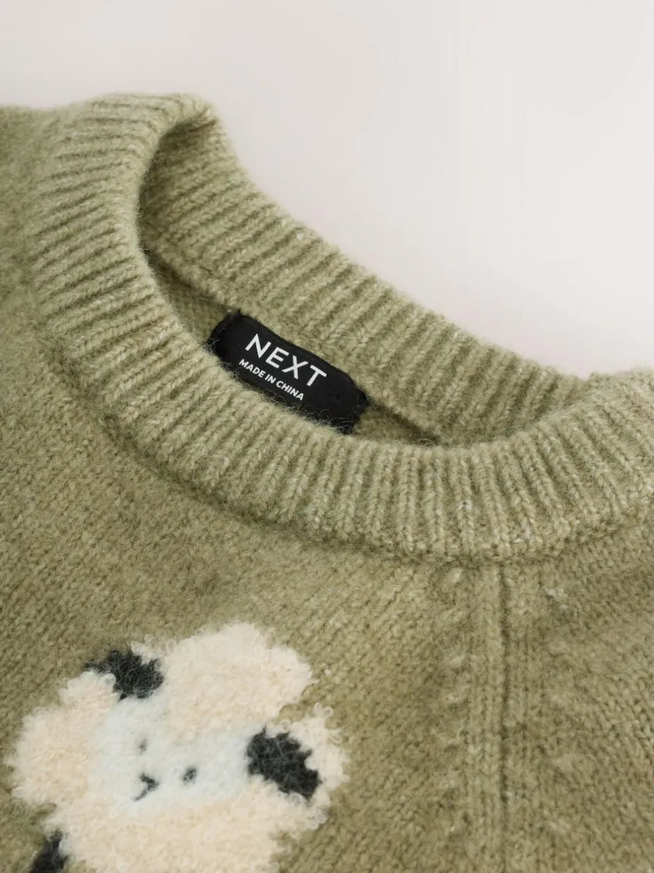 Next Knitted Crew Neck Jumper (3mths-7yrs) Green Sheep Online