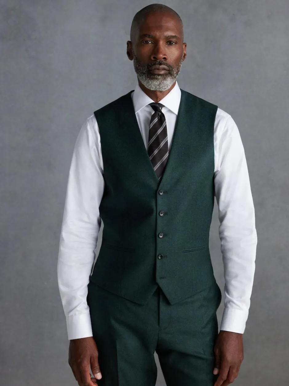 Next Signature Zignone Italian Wool Cashmere Blend Flannel Suit Waistcoat Green