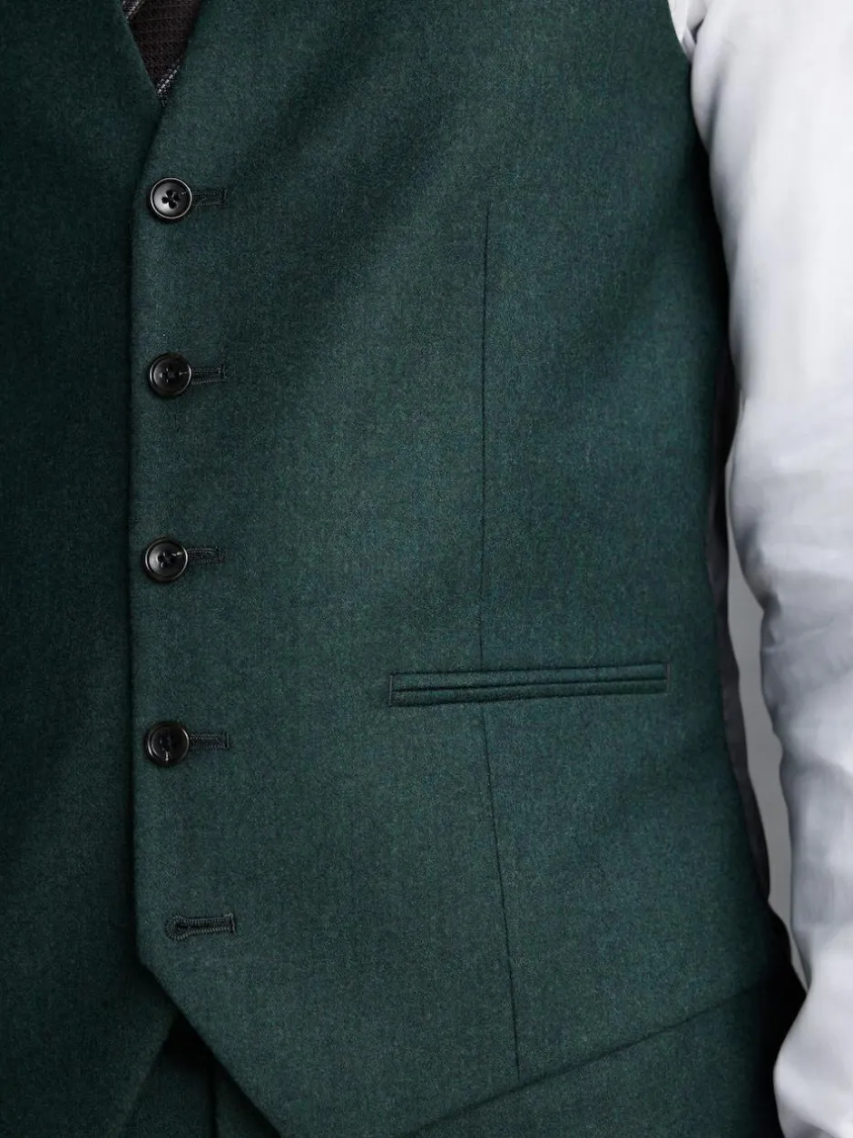 Next Signature Zignone Italian Wool Cashmere Blend Flannel Suit Waistcoat Green