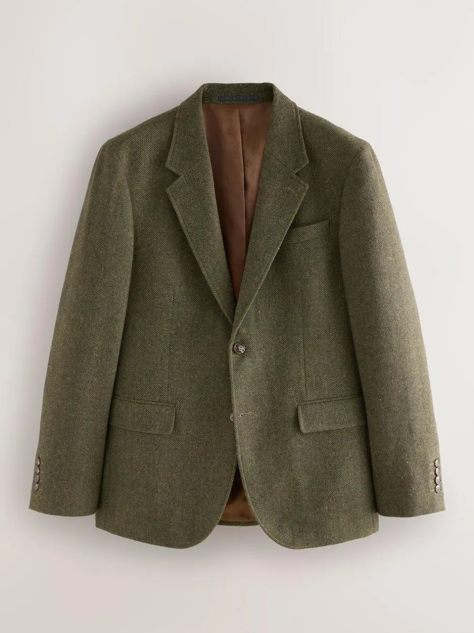 Next Slim Fit Herringbone Wool Blend Suit Jacket Green Discount