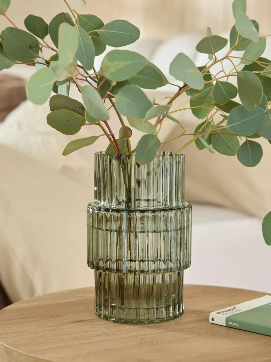 Next Small Ribbed Glass Vase Green