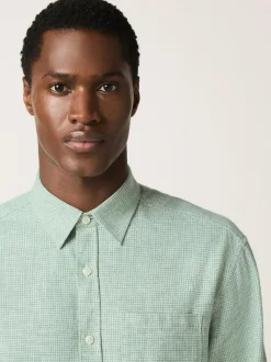 Next Standard Collar Cotton Linen Blend Long Sleeve Shirt Green Best