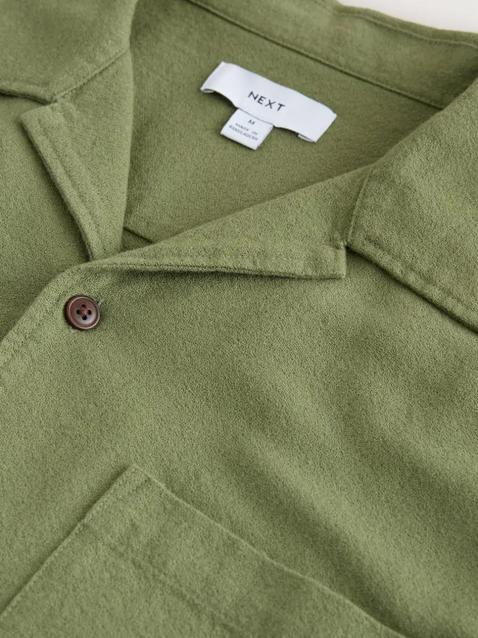 Next Textured Embroidered Japanese Print Short Sleeve Shirt Green Hot