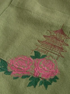 Next Textured Embroidered Japanese Print Short Sleeve Shirt Green Hot