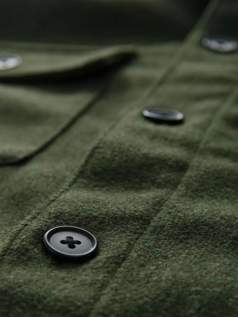 Next Twin Pocket Shacket Overshirt with Wool Green Clearance