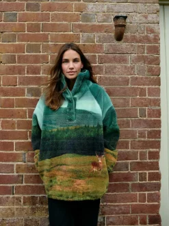 Next Printed Borg Fleece Top Green Woodland Scene Hot