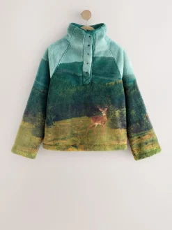 Next Printed Borg Fleece Top Green Woodland Scene Hot