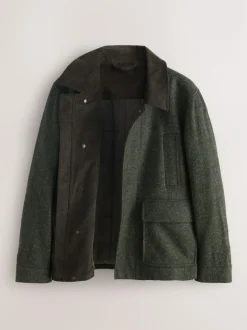 Next Green Wool Blend Herringbone Quilted Corduroy Collar Jacket