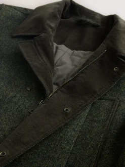 Next Green Wool Blend Herringbone Quilted Corduroy Collar Jacket