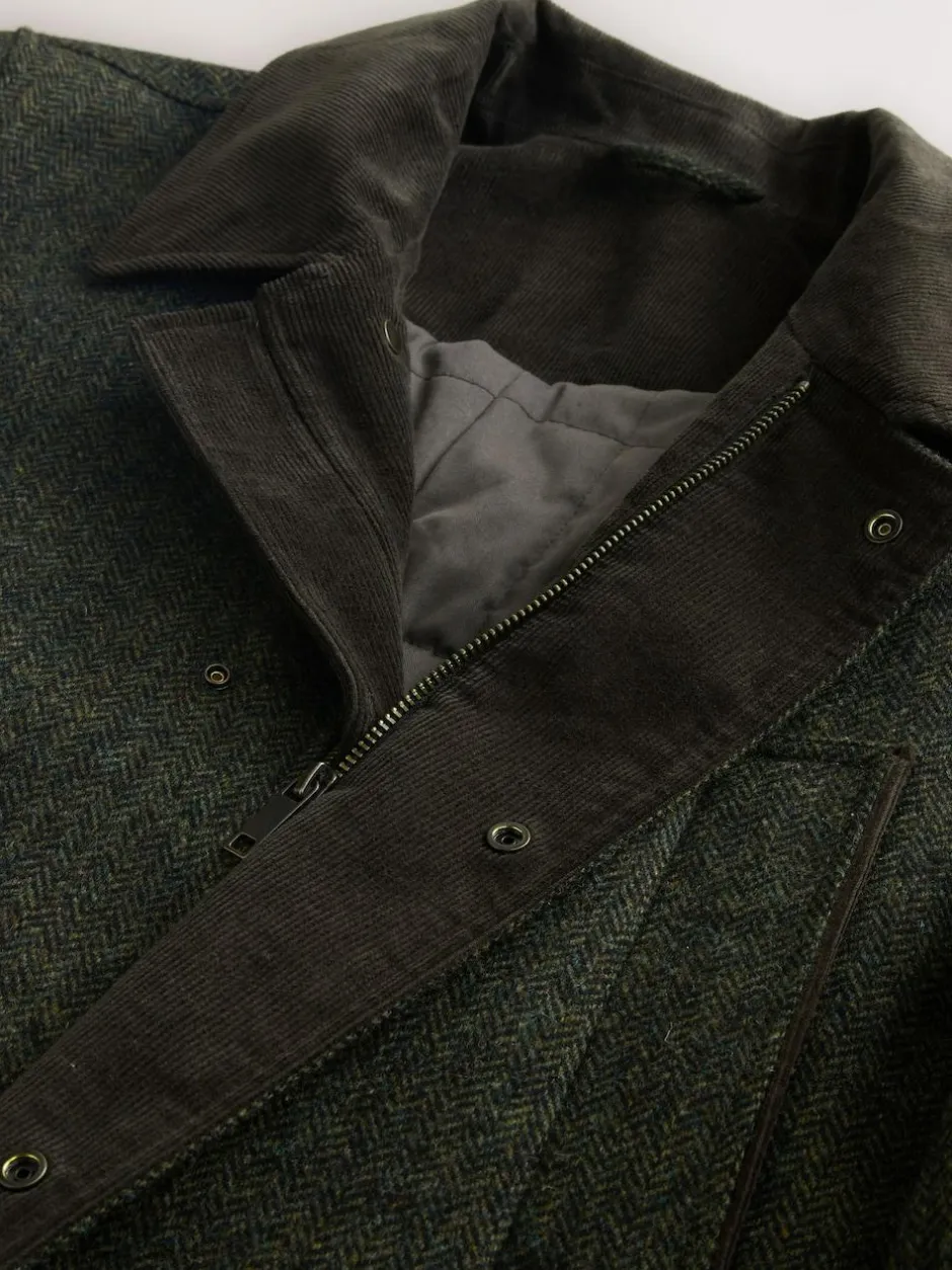 Next Green Wool Blend Herringbone Quilted Corduroy Collar Jacket