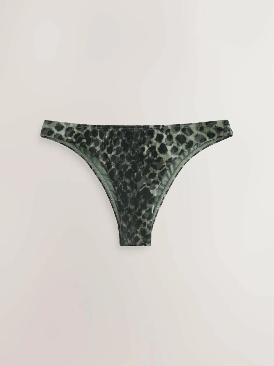 Next Green/Black Leopard Print Brazilian High Leg Bikini Bottoms