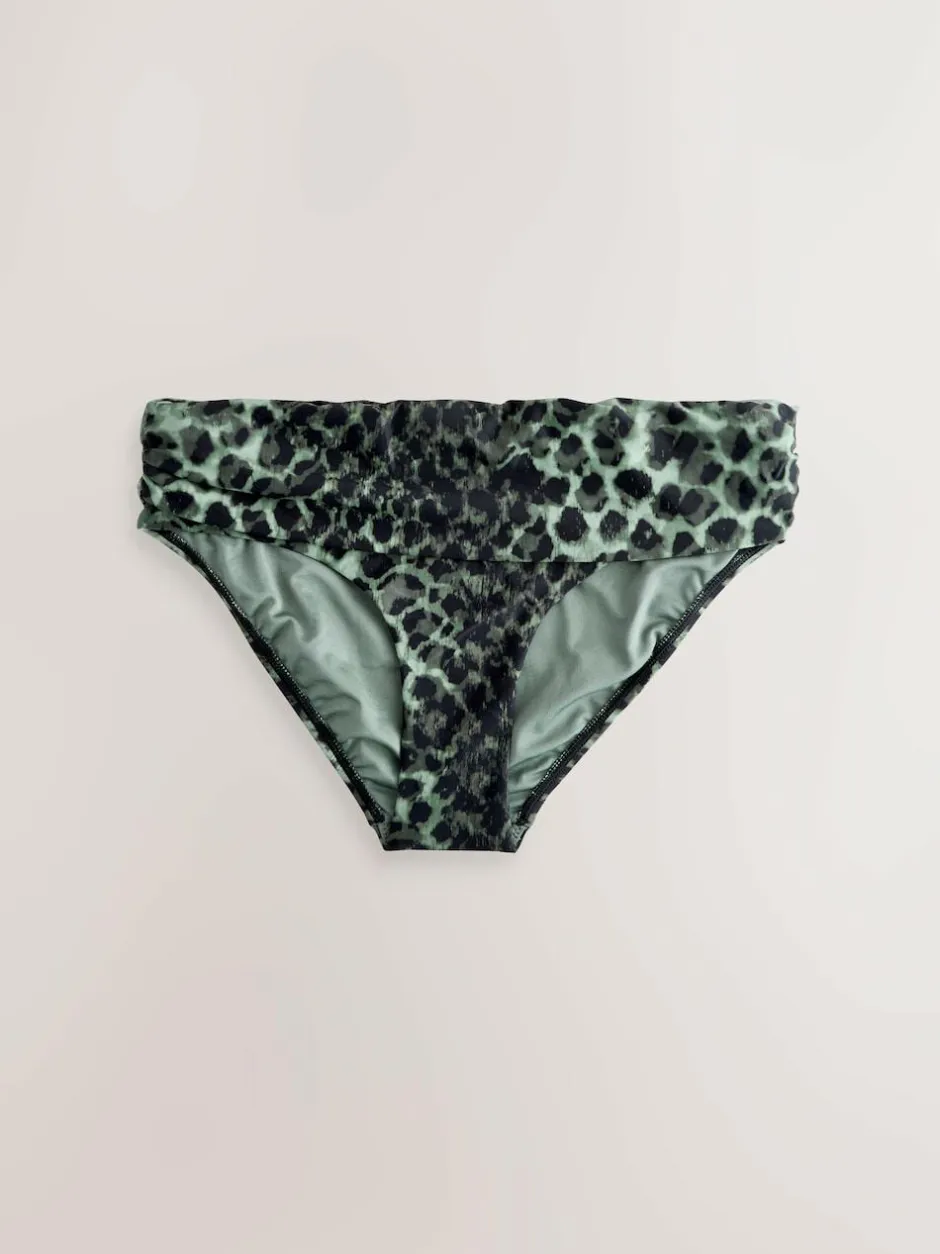 Next Green/Black Leopard Print Roll Top Bikini Bottoms Clearance