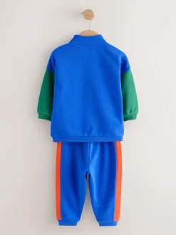 Next Funnel Neck Zip Sweat and Joggers Set (3mths-7yrs) Green/Blue Colourblock Discount