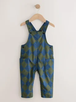 Next Dungarees (3mths-7yrs) Green/Blue Harlequin Online