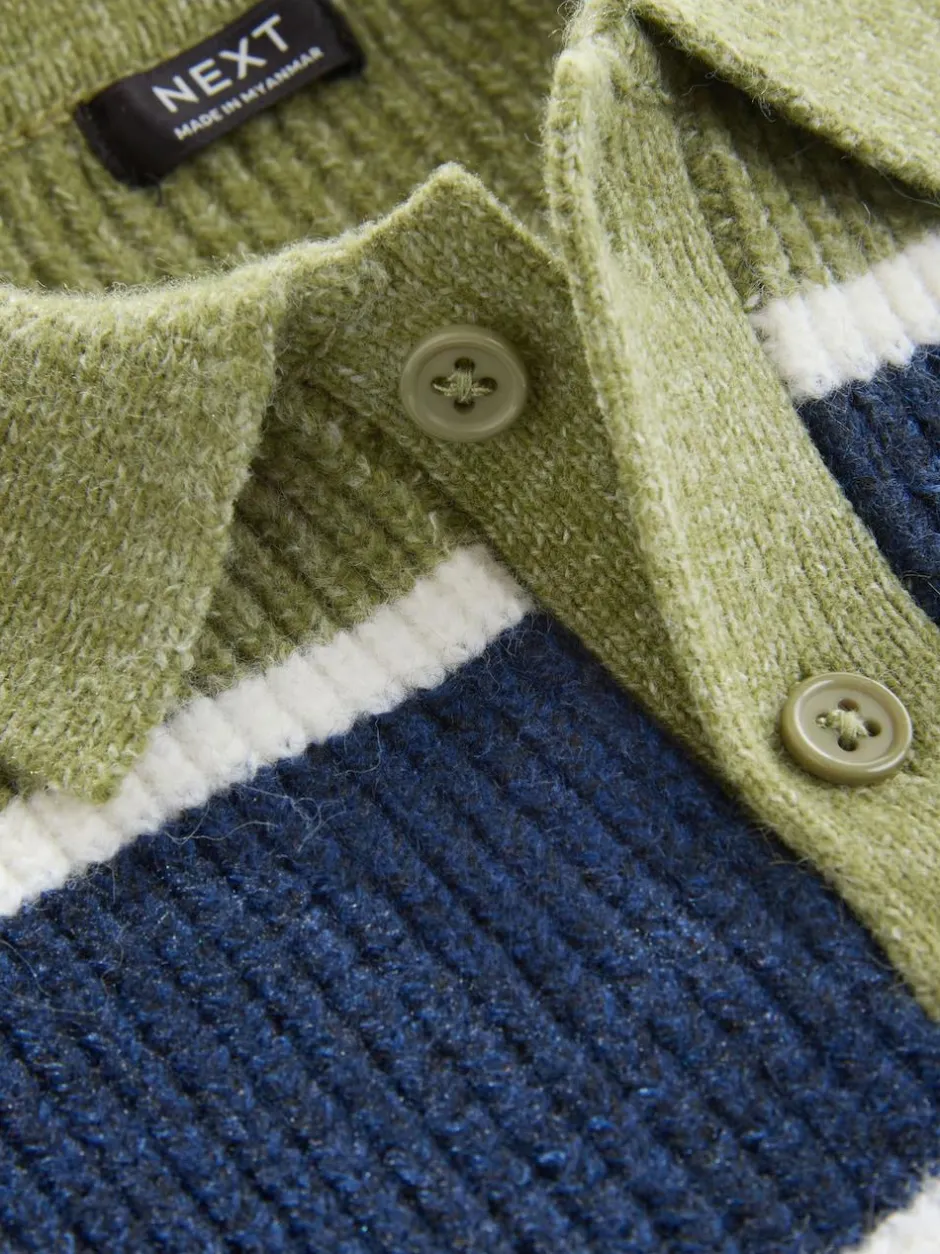 Next Knitted Stripe Rugby Polo Shirt (3mths-7yrs) Green/Blue Discount