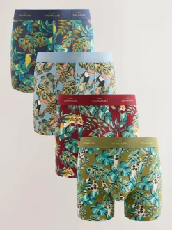 Next Signature Cotton Rich Boxers 4 Pack Green/Blue Leaf Animal Print Best