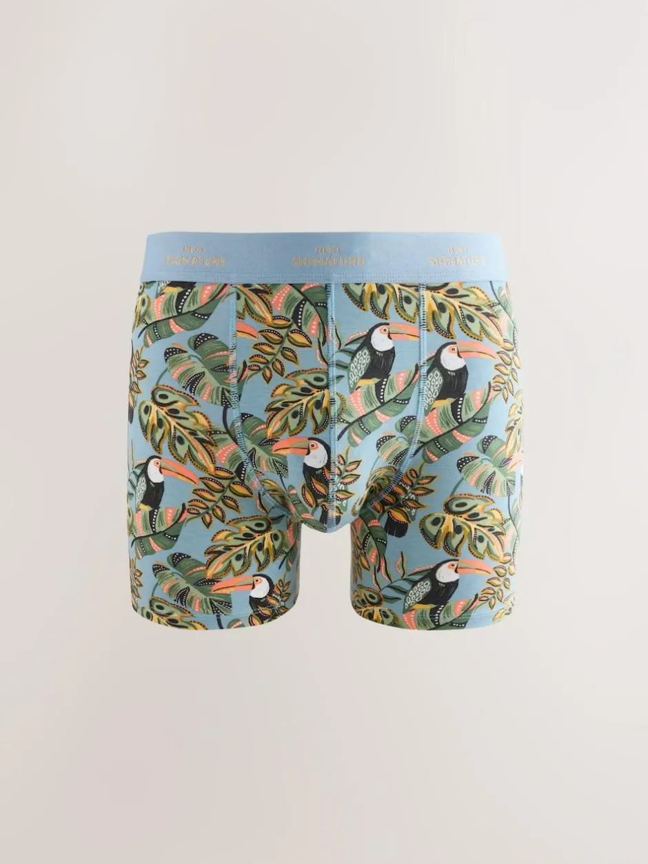Next Signature Cotton Rich Boxers 4 Pack Green/Blue Leaf Animal Print Best