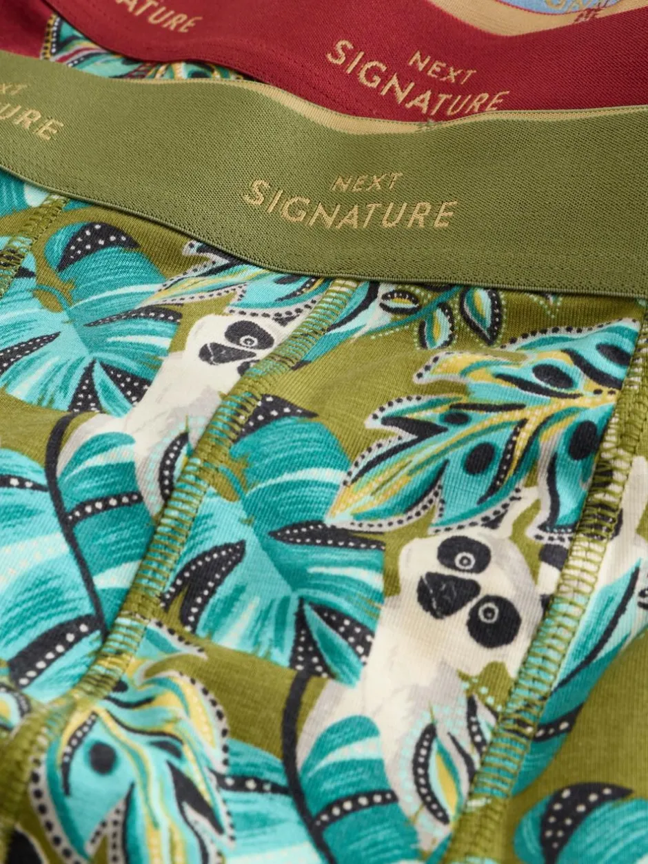 Next Signature Cotton Rich Boxers 4 Pack Green/Blue Leaf Animal Print Best