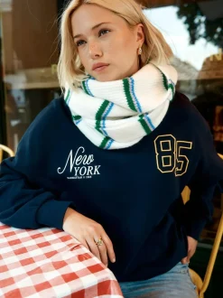 Next Green/Cream Stripe Knitted Heavyweight Scarf Hot