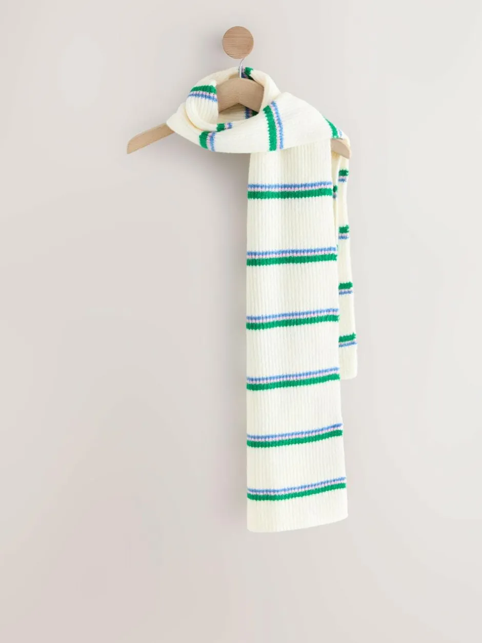 Next Green/Cream Stripe Knitted Heavyweight Scarf Hot