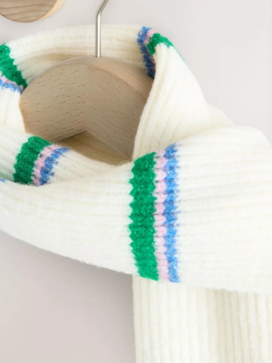 Next Green/Cream Stripe Knitted Heavyweight Scarf Hot