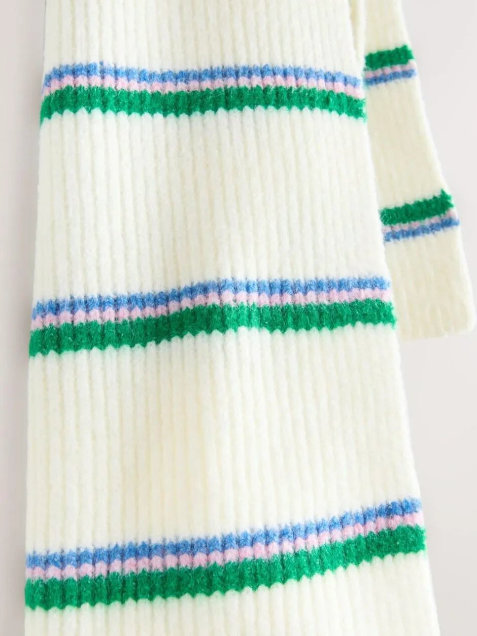 Next Green/Cream Stripe Knitted Heavyweight Scarf Hot