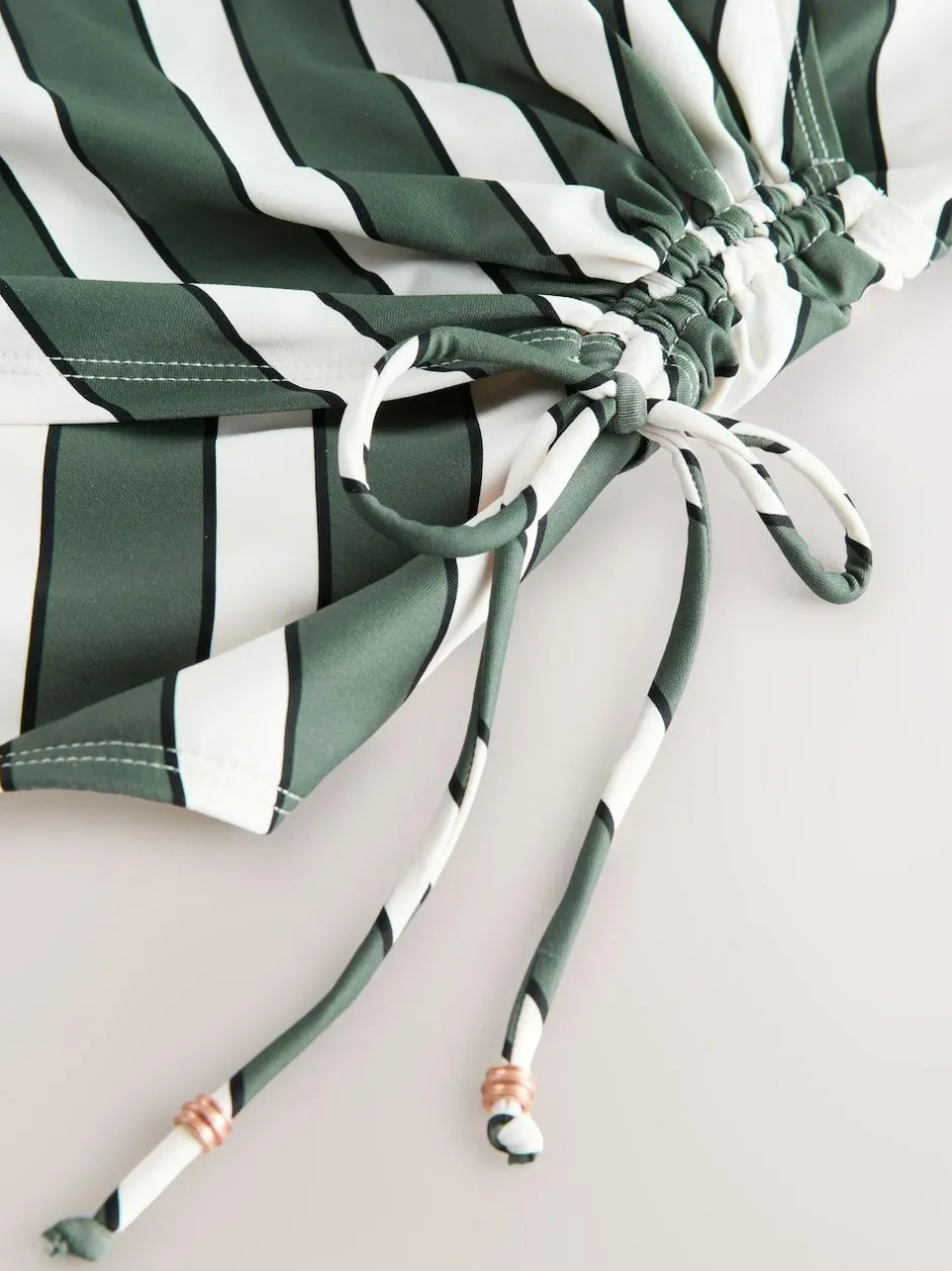 Next Green/Cream Stripe Ruched Side Tummy Shaping Control Swimsuit