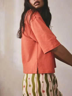 Next Green/Ecru Stripe Cotton Short Sleeve Pyjamas Clearance