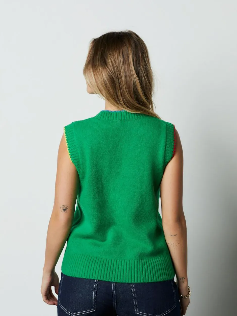 Next Green/Red Apple Graphic Sleeveless Knitted Tank With Wool Best