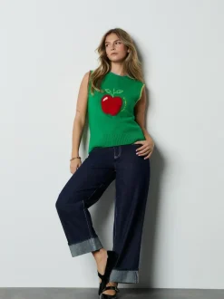 Next Green/Red Apple Graphic Sleeveless Knitted Tank With Wool Best