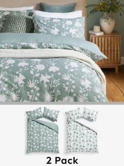 Next Reversible Duvet Duvet Cover and Pillowcase Set Green/White Floral Online