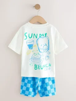Next Short Sleeve T-Shirt and Shorts Set 2 Pack (3mths-7yrs) Green/White Food Backprint Clearance
