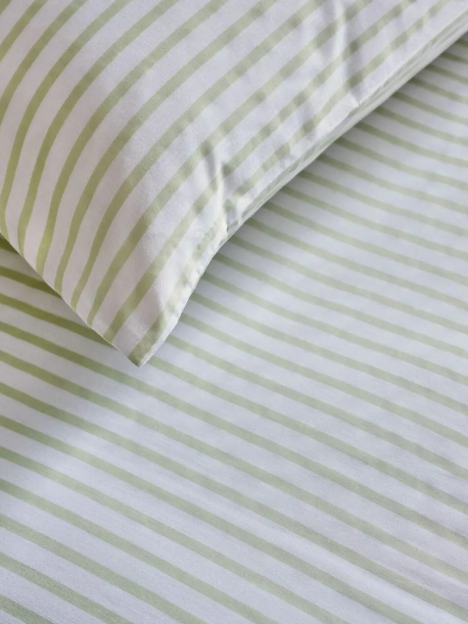 Next Fitted Sheet and Pillowcase Set Green/White Slim Stripe Outlet