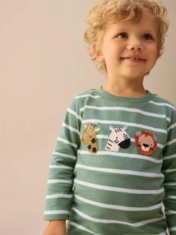 Next Green/White Stripe Safari Long Sleeve Appliqué T-Shirt (3mths-7yrs) Hot