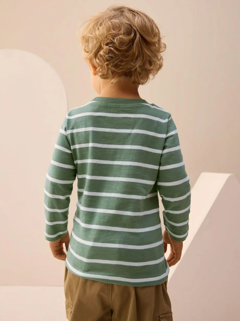 Next Green/White Stripe Safari Long Sleeve Appliqué T-Shirt (3mths-7yrs) Hot