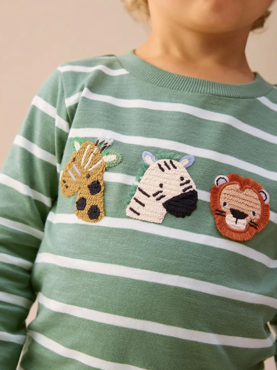 Next Green/White Stripe Safari Long Sleeve Appliqué T-Shirt (3mths-7yrs) Hot