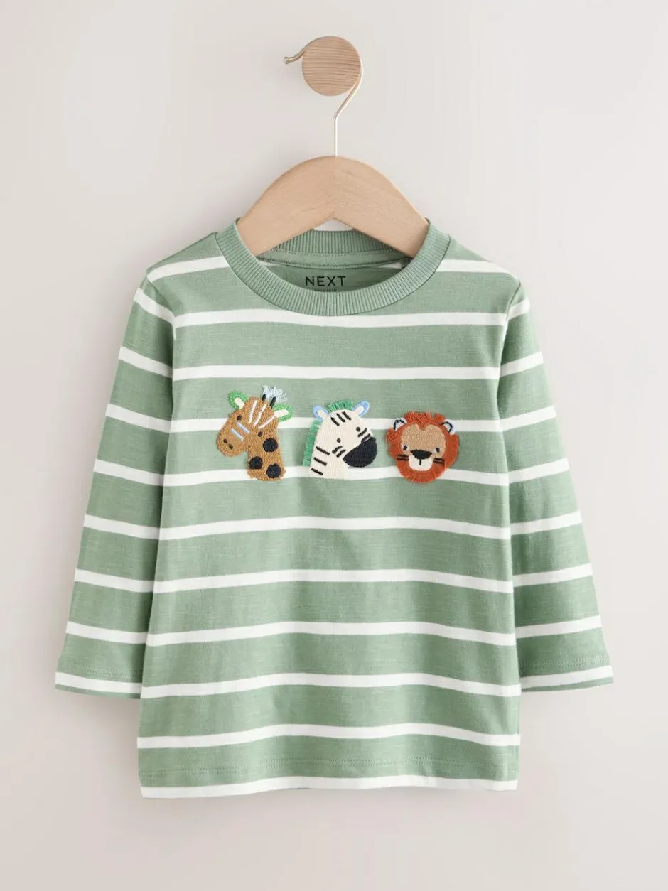 Next Green/White Stripe Safari Long Sleeve Appliqué T-Shirt (3mths-7yrs) Hot