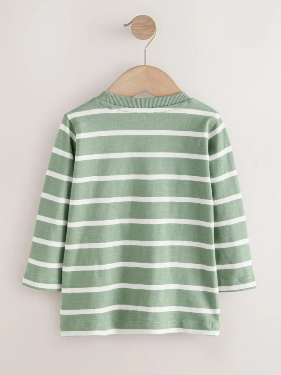 Next Green/White Stripe Safari Long Sleeve Appliqué T-Shirt (3mths-7yrs) Hot