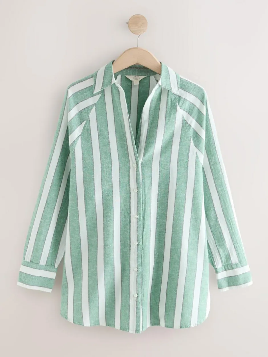 Next Green/White Summer Shirt With Linen Discount