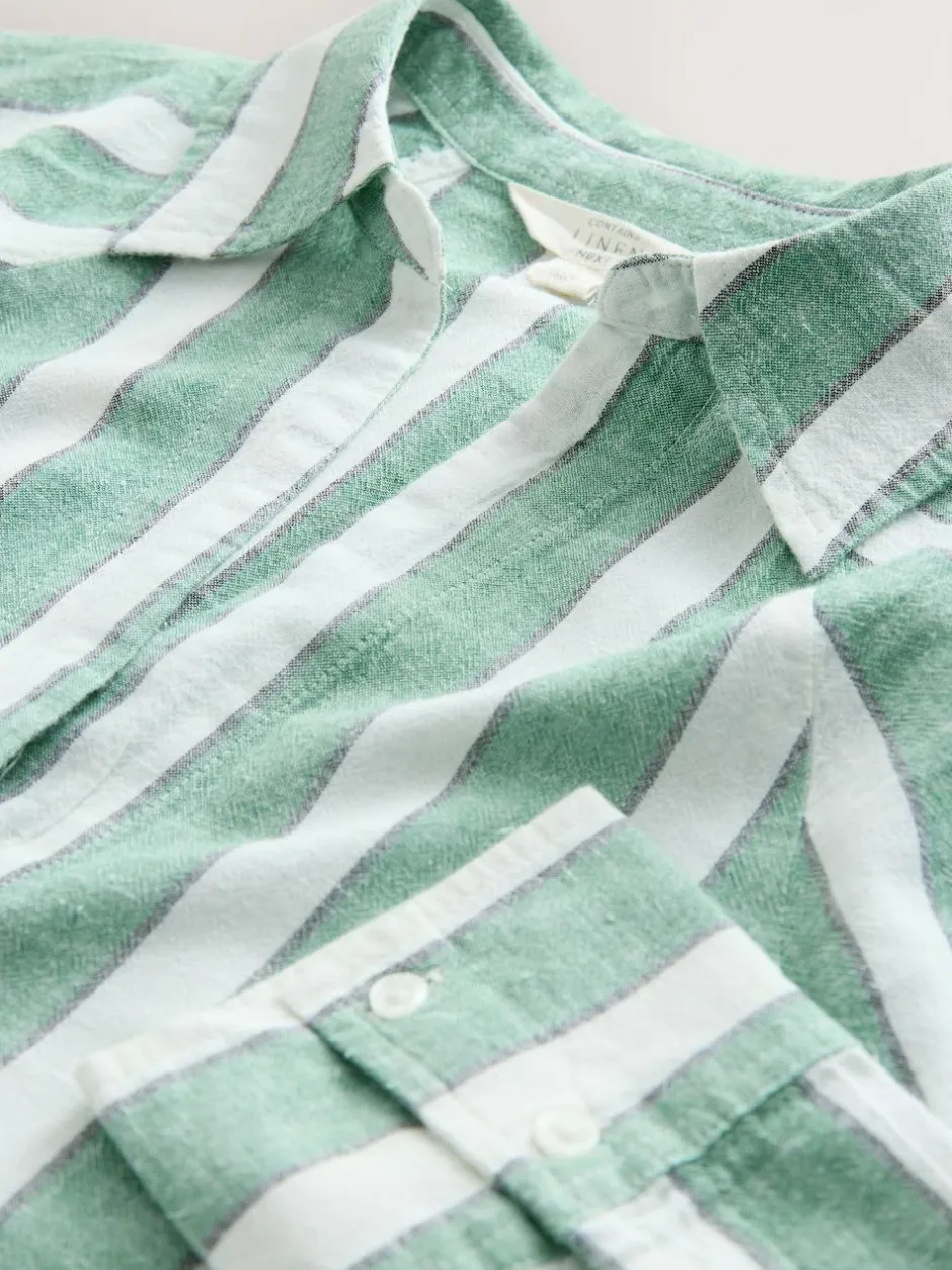 Next Green/White Summer Shirt With Linen Discount