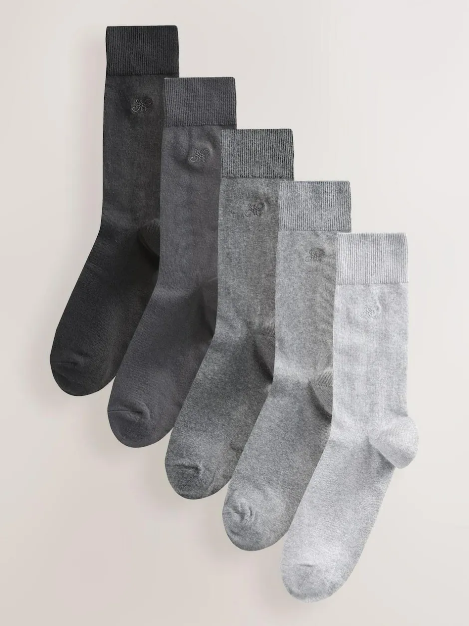 Next 5 Pack Embroidered Lasting Fresh Socks Grey Sale