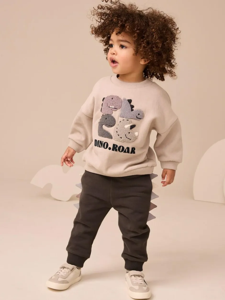 Next Grey and Charcoal Dinosaur Spike Single Sweatshirt and Joggers Set (3mths-7yrs) Clearance