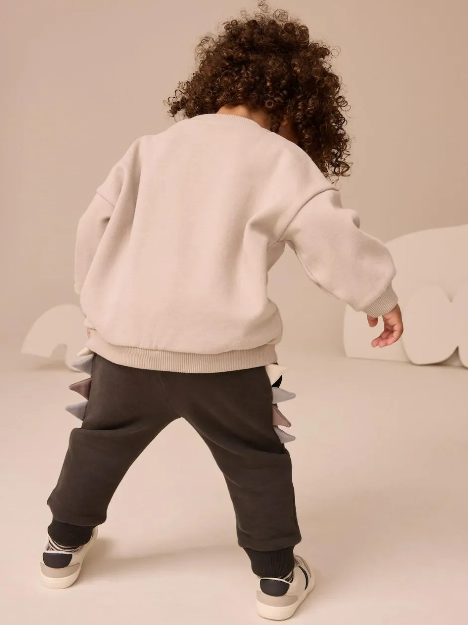 Next Grey and Charcoal Dinosaur Spike Single Sweatshirt and Joggers Set (3mths-7yrs) Clearance